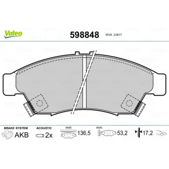 Jeu de 4 plaquettes de frein avant VALEO 598848