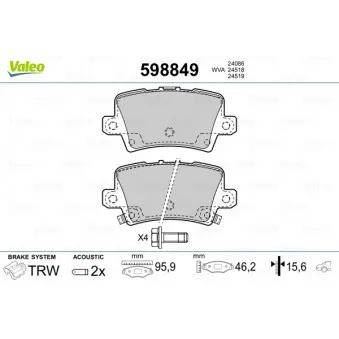 Jeu de 4 plaquettes de frein arrière VALEO 598849