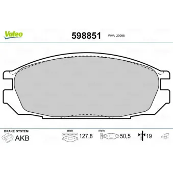 Jeu de 4 plaquettes de frein arrière VALEO 598851