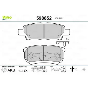 Jeu de 4 plaquettes de frein arrière VALEO 598852
