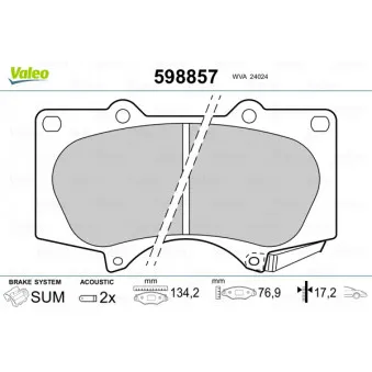 Jeu de 4 plaquettes de frein avant VALEO 598857