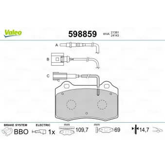 Jeu de 4 plaquettes de frein arrière VALEO 598859