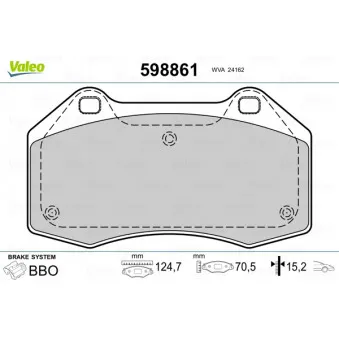 Jeu de 4 plaquettes de frein avant VALEO 598861