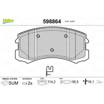 Jeu de 4 plaquettes de frein avant VALEO 598864