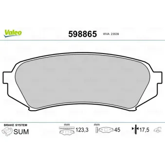 Jeu de 4 plaquettes de frein arrière VALEO 598865