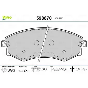 Jeu de 4 plaquettes de frein avant VALEO 598870