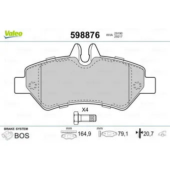 Jeu de 4 plaquettes de frein arrière VALEO 598876