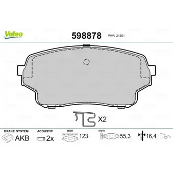 Jeu de 4 plaquettes de frein avant VALEO 598878