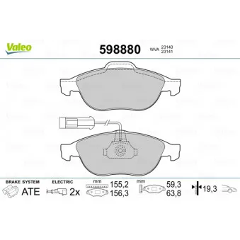 Jeu de 4 plaquettes de frein avant VALEO 598880