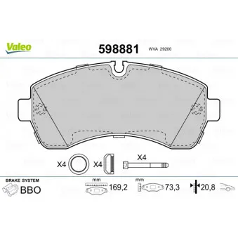 Jeu de 4 plaquettes de frein avant VALEO 598881