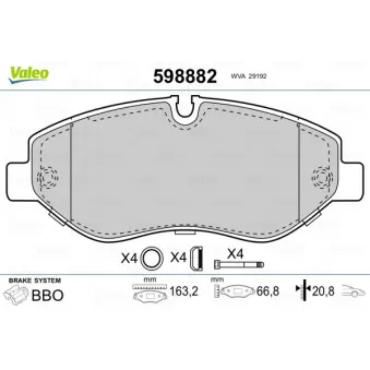 Jeu de 4 plaquettes de frein avant VALEO 598882