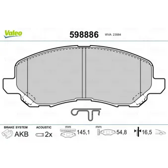 Jeu de 4 plaquettes de frein avant VALEO 598886