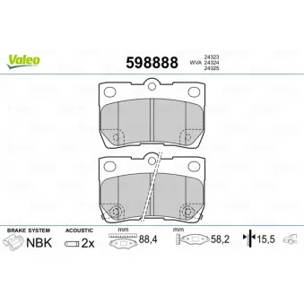 Jeu de 4 plaquettes de frein arrière VALEO 598888