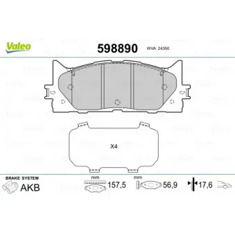 Jeu de 4 plaquettes de frein avant VALEO 598890