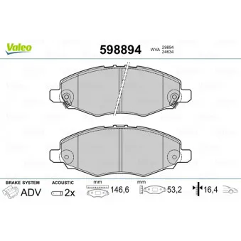 Jeu de 4 plaquettes de frein avant VALEO 598894
