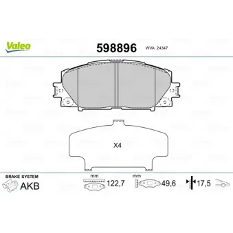 Jeu de 4 plaquettes de frein avant VALEO 598896