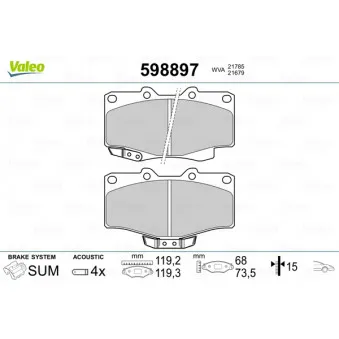 Jeu de 4 plaquettes de frein avant VALEO 598897