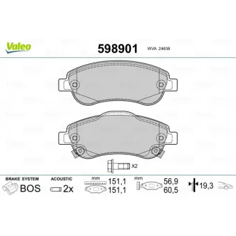 Jeu de 4 plaquettes de frein avant VALEO 598901
