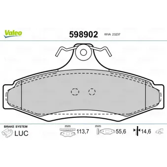 Jeu de 4 plaquettes de frein arrière VALEO 598902