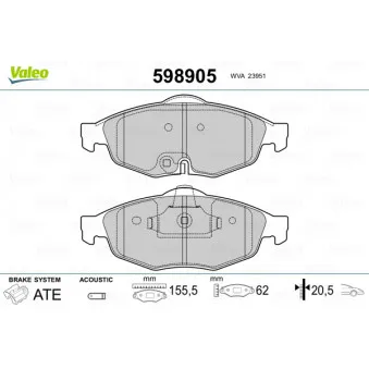 Jeu de 4 plaquettes de frein avant VALEO 598905