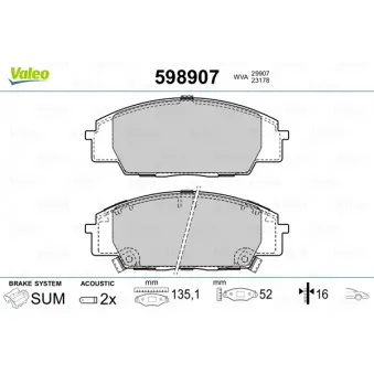 Jeu de 4 plaquettes de frein avant VALEO 598907