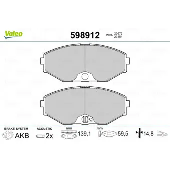 Jeu de 4 plaquettes de frein avant VALEO 598912
