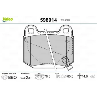 Jeu de 4 plaquettes de frein arrière VALEO 598914