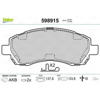 Jeu de 4 plaquettes de frein avant VALEO 598915