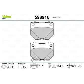 Jeu de 4 plaquettes de frein arrière VALEO 598916