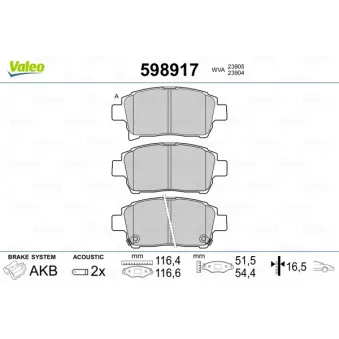 Jeu de 4 plaquettes de frein avant VALEO 598917