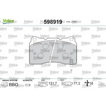 Jeu de 4 plaquettes de frein avant VALEO 598919