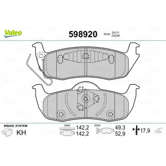 Jeu de 4 plaquettes de frein arrière VALEO 598920