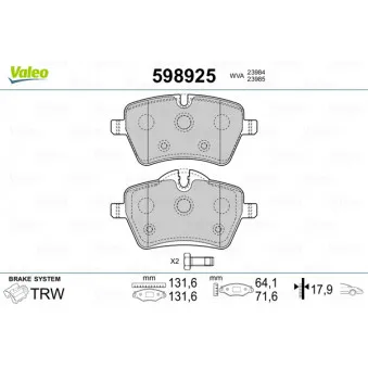 Jeu de 4 plaquettes de frein avant VALEO 598925