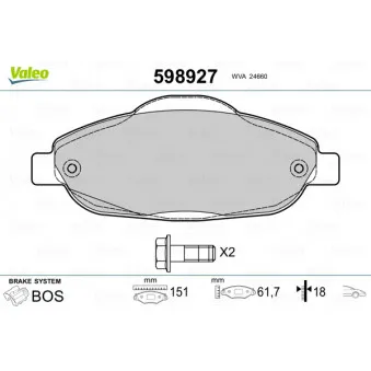 Jeu de 4 plaquettes de frein avant VALEO 598927