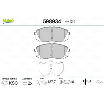 Jeu de 4 plaquettes de frein avant VALEO 598934