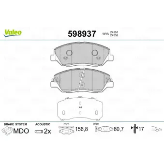Jeu de 4 plaquettes de frein avant VALEO 598937