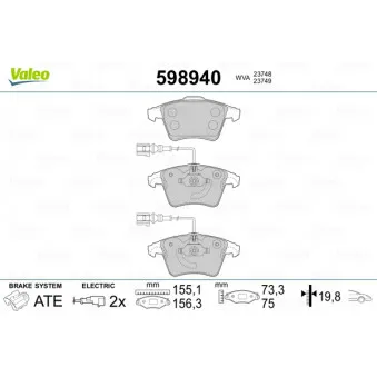 Jeu de 4 plaquettes de frein avant VALEO 598940