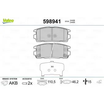 Jeu de 4 plaquettes de frein arrière VALEO 598941