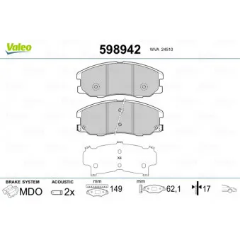 Jeu de 4 plaquettes de frein avant VALEO 598942