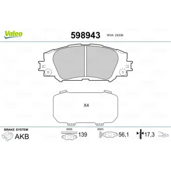 Jeu de 4 plaquettes de frein avant VALEO 598943
