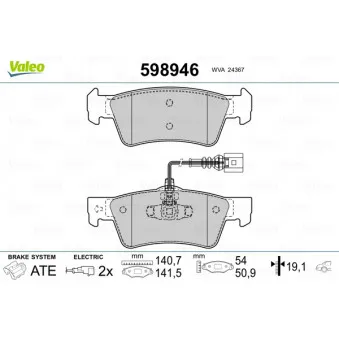Jeu de 4 plaquettes de frein arrière VALEO 598946
