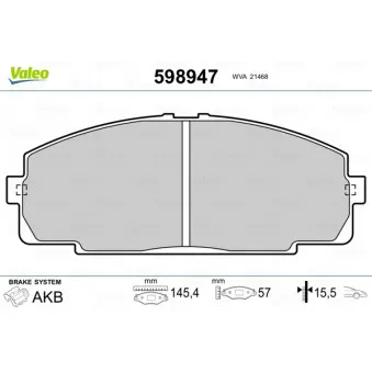 Jeu de 4 plaquettes de frein avant VALEO 598947