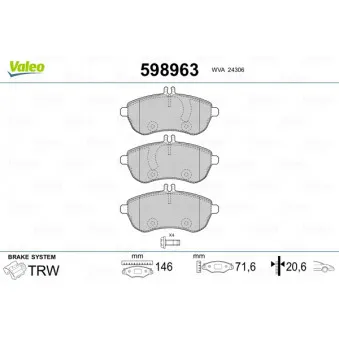 Jeu de 4 plaquettes de frein avant VALEO 598963