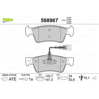Jeu de 4 plaquettes de frein arrière VALEO 598967