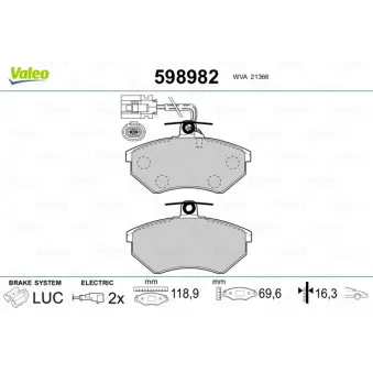 Jeu de 4 plaquettes de frein avant VALEO 598982