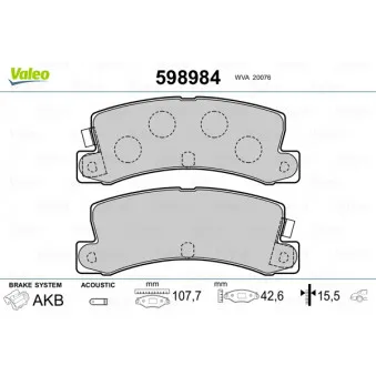Jeu de 4 plaquettes de frein arrière VALEO 598984