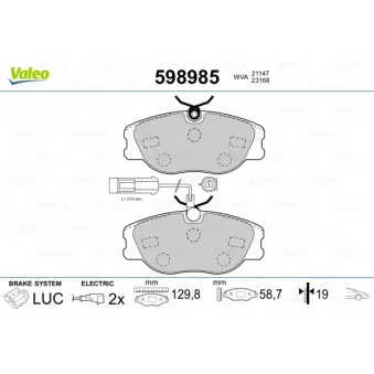 Jeu de 4 plaquettes de frein avant VALEO 598985