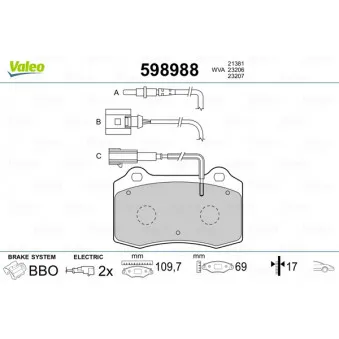 Jeu de 4 plaquettes de frein avant VALEO 598988