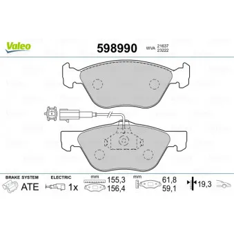 Jeu de 4 plaquettes de frein avant VALEO 598990