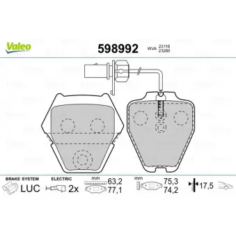 Jeu de 4 plaquettes de frein avant VALEO 598992